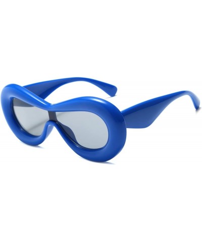 Oversized Thick Frame Y2K Sunglasses - Fashion Punk Futuristic Eyewear Unique One Piece Sun Glasses Women Men Blue $6.22 Over...