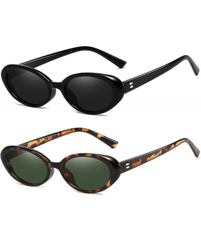 Retro Oval Sunglasses for Women Driving Fashion Cat Eye Glasses Black Frame Black Lens+leopard Frame Green Lens $7.47 Oval