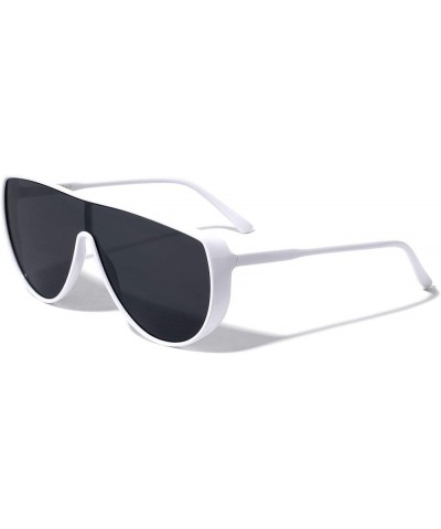 Lyon Flat Top Round Shield Fashion Sunglasses White $10.15 Shield