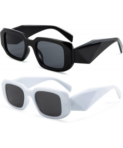 Retro Rectangle Sunglasses for Women Men Trendy 90s Square Sun Glasses UV400 Protection Vintage Shades A1 Black/Gray+white/Gr...