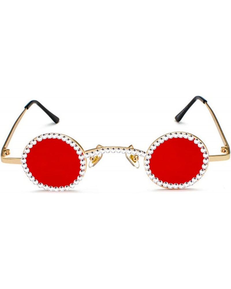 Fashion Vintage Diamond round punk Sunglasses Women Small Frame Crystal Sun Glasses Colorful Rhinestone Shades Red $9.79 Round