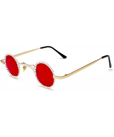 Fashion Vintage Diamond round punk Sunglasses Women Small Frame Crystal Sun Glasses Colorful Rhinestone Shades Red $9.79 Round
