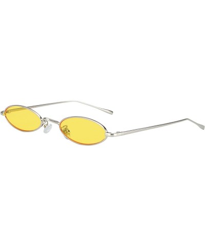 Vintage 90s Small Oval Sunglasses For Women Men Metal Frames Designer Gothic Glasses C39-sliver-yellow $10.07 Goggle