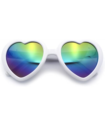 Womens Rusta Rainbow Mirror Lens Plastic Frame Heart Shape Sunglasses White $7.77 Heart