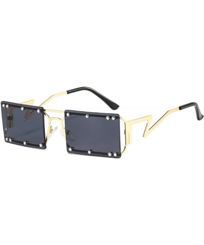 Fashion Rectangle Sunglasses Women Vintage Rimless Clear Ocean Lens Eyewear Men Rivet Decoration Sun Glasses Shades UV400 Gol...