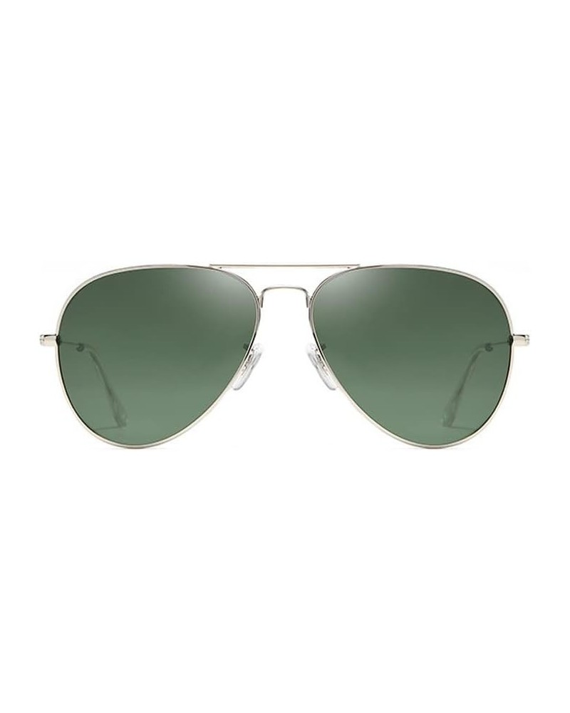 Polarized Sunglasses Pilot Retro Design Metal Frame Shades UV400 Protection for Men Women Silver/Green $10.14 Pilot