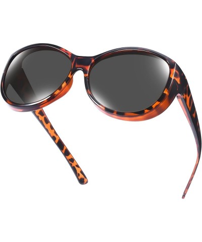 Oversized Polarized Sunglasses Over Glasses Fit Over Glasses Wrap Around Sunglasses for Women and Men Amber Leopard/Black Bla...