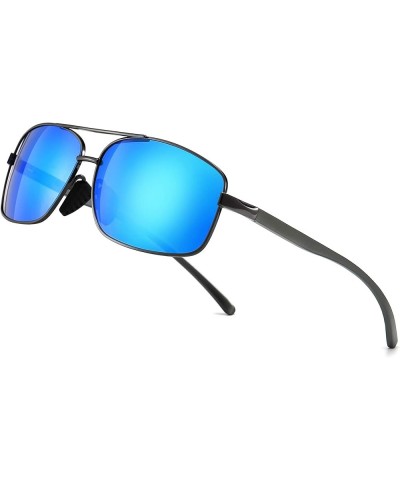 Ultra Lightweight Rectangular Polarized Sunglasses UV400 Protection Gunmetal Frame Blue Mirrored Lens $11.79 Rimless