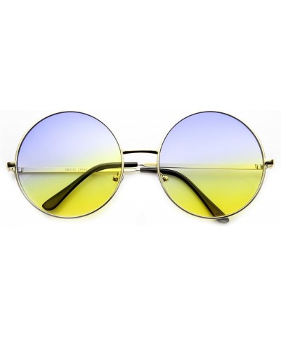 Women's Metal Oversized Two-Toned Color Tinted Round Sunglasses Gold Blue-yellow $10.02 Round