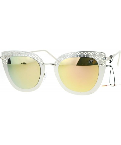 Womens Fashion Sunglasses Square Butterfly Metal Cutout Frame UV 400 Silver (Peach Mirror) $18.10 Square