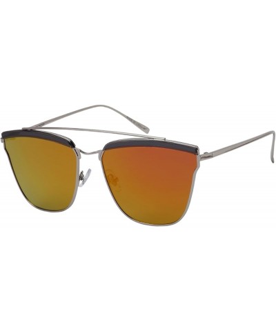 Women's Chic Square Sunnies with Flat Color Mirror Lens 32209-FLREV Clear Grey Red $9.71 Square