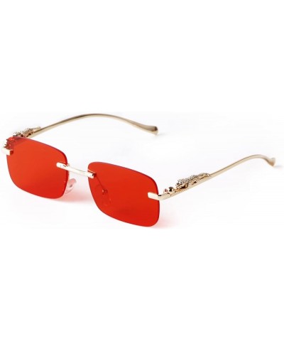 Frameless Rectangle Sunglasses Women Men Retro Fashion Rimless Metal Glasses Candy Color Gold/Red $9.63 Rimless