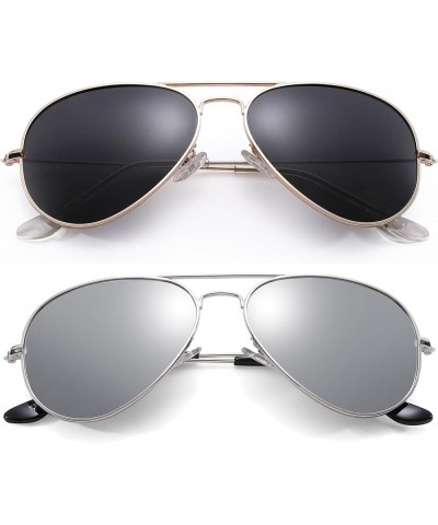 Classic Polarized Aviator Sunglasses for Men and Women UV400 Protection (2 Pairs) Gold Frame/Black Lens + Silver Frame/Silver...