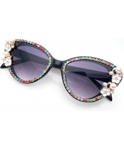 Fashion Rhinestone Cat Eye Sunglasses Women Oversized Diamond Sunglasses Crystal Trim Pearl Frame Costume Party Glasses Black...