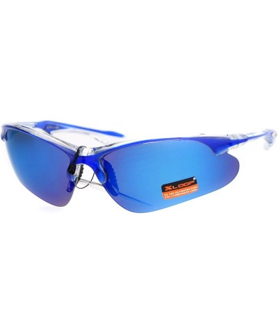Xloop Sunglasses Mens Sports Eyewear Half Rim Lite Wrap Around UV 400 Blue Clear (Blue Mirror) $9.57 Wayfarer