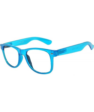Classic Vintage 80's Style Sunglasses Colored Plastic Frame Mens Womens Glow / Clear Lens / Blue $8.68 Rectangular