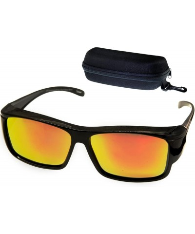ETP Polarized Wear Over Glasses| Sunglasses with Case | Wraparound Sunglasses Black Frame With Fire Red Lens $14.49 Rectangular
