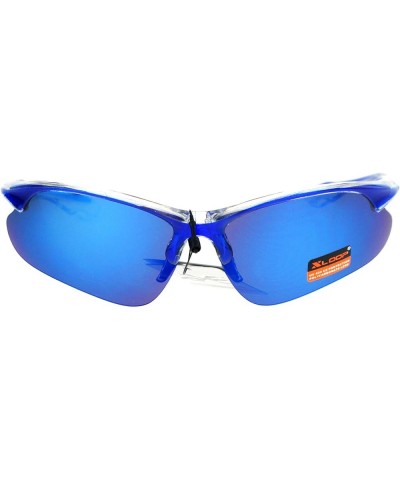 Xloop Sunglasses Mens Sports Eyewear Half Rim Lite Wrap Around UV 400 Blue Clear (Blue Mirror) $9.57 Wayfarer