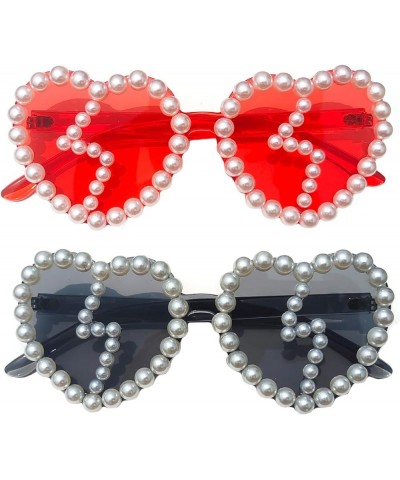 Shiny rimless Rhinestones Sunglasses Womens Heart Shaped Sunglasses Cute Love Bling Diamond Sunglasses 2pcs-red&black $17.74 ...