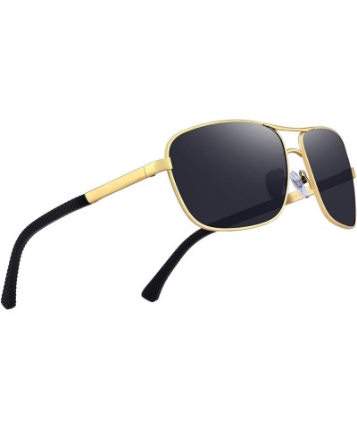 Men HD Polarized Driving Sunglasses for Men-Classic Square Sunglasses 64- Gold Frame/Black Lens/Black Legs $13.50 Rectangular