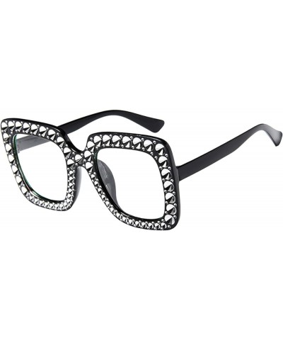 Rystal Oversized Sunglasses Women Square Diamond Sunglasses Retro Rectangle Eyewear Vintage Clear Glasses for White $6.99 Ove...