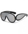 Oversized Aviator Sunglasses for Women Men Wave Mask Trendy UV400 Futuristic Shield Designer Style Sunglasses AM051 Black/Sil...