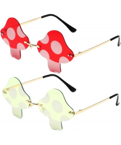 Mushroom Shaped Sunglasses for Women Men Vintage Rimless Sun Glasses Retro rave Party Halloween Eyeglasses (Gold/Red+Gold/Pur...