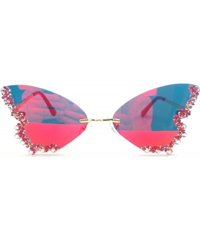 Female Diamond Butterfly Sunglasses for Women UV Protection Vintage Party Rimless Rhinestone bling Sunglasses Eyewear Red $10...