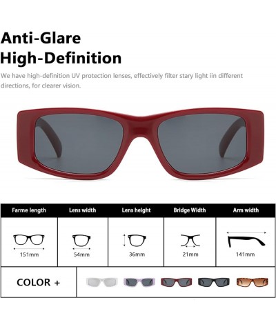 Retro Rectangle Sunglasses for Women Men Trendy 90s Sunglasses UV 400 Protection Red/Black-grey $6.75 Rectangular