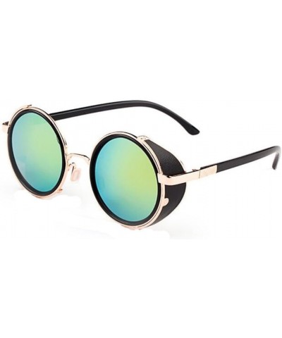 Men Vintage Round UV400 Sunglasses Women Mirror Steam Punk Glasses (Gold Green, 5.3) $9.50 Round