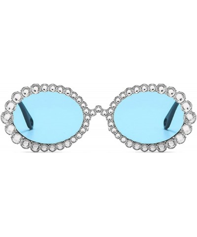 Metal Frame Sparkling Bling Rhinestone Crystal Sunglasses For Women Blue $11.56 Oversized