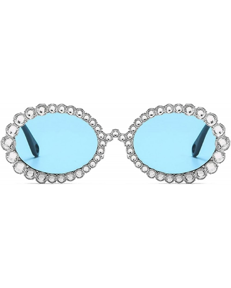 Metal Frame Sparkling Bling Rhinestone Crystal Sunglasses For Women Blue $11.56 Oversized