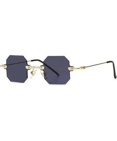 Fashion Polygon Rimless Square Sunglasses Women Vintage Metal Clear Ocean Lens Eyewear Men Shades UV400 Blue Pink Sun Glasses...