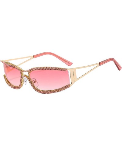 Fashion Small One Piece Y2k Sunglasses Women Rhinestone Sun Glasses Female Mens Goggle Shades UV400 Pink $12.52 Goggle