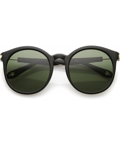 Classic Horn Rimmed Metal Arm Detail Neutral Colored Lens Round Sunglasses 53mm Matte Black Gold / Green $14.39 Round