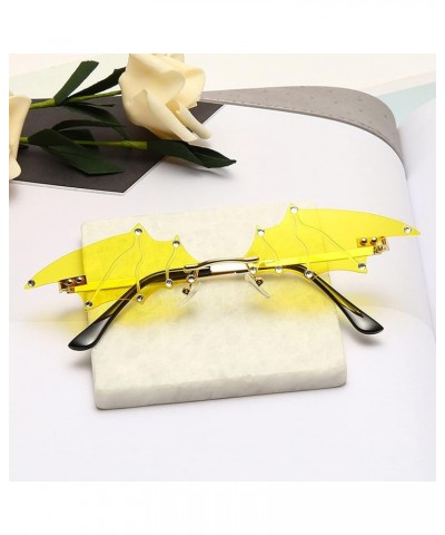 Retro Rimless Sunglasses for Women Men Small Vintage Bat Eyewear with Diamond Novelty Unique Metal Frameless Glasses Yellow $...