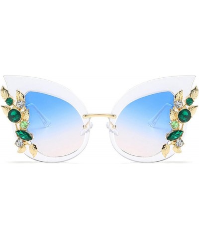Vintage Female Bing Rhinestone Sunglasses Oversized Cat Eye Butterfly Shaped Crystal Diamond Sun Glasses for Women Blue&pink ...