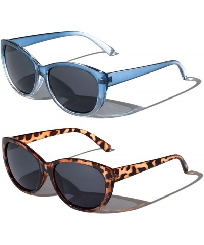 2 Pairs Women Outdoor Reading Sunglasses Oversized Full Lens Readers Leopard 1 Blue 1 Brown $8.59 Oversized