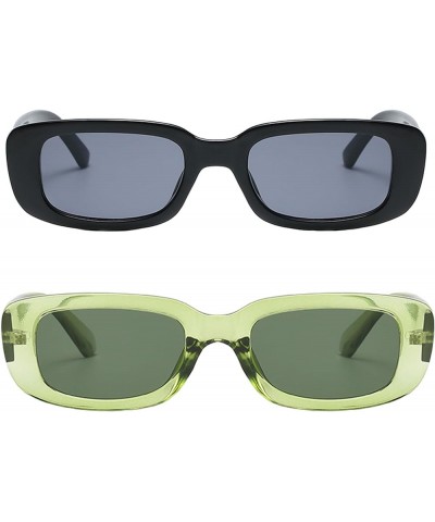 Retro Rectangle Sunglasses for Women Men Small Square Frame Sun Glasses 2 Pack Black/Black + Green/G15 $9.17 Square