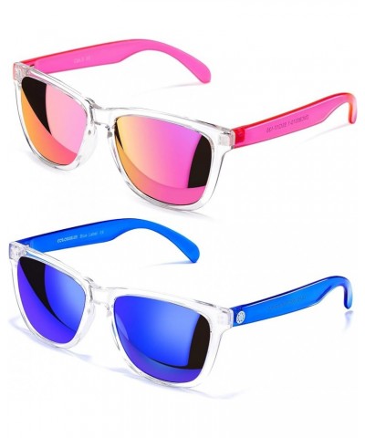 Womens Sunglasses UV400 Mirrored Lens, Fit for Outdoor, Vacation, Driving A2 - Pink + Blue - Mirrored Lens $8.39 Square