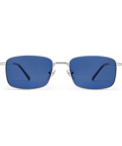 Retro Vintage Rectangle Polarized Sunglasses Mens Womens Classic UV400 Metal Sunnies SJ1215 Silver/Dark Blue $11.99 Rimless