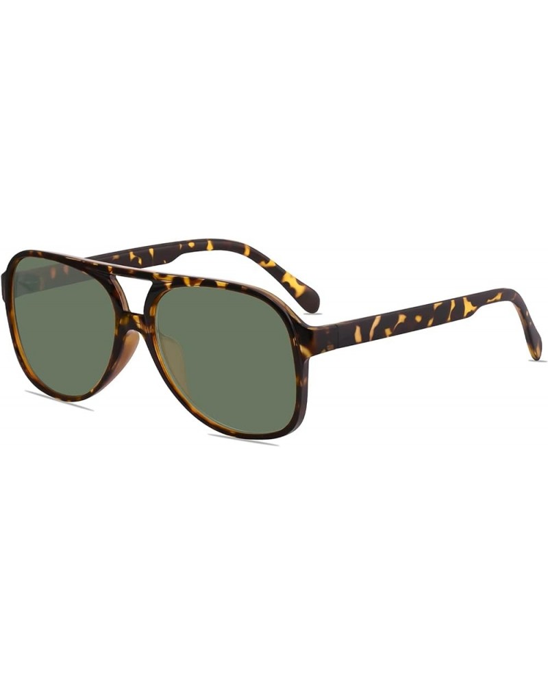 Retro Square Aviator Sunglasses for Women Men Vintage Large Frame Sunglasses Brown Tortoise Frame/Green Lens $8.24 Aviator