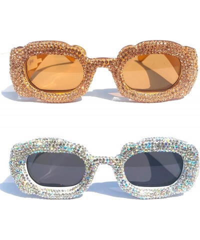 2023 Fashion Square Rhinestone Sunglasses Women Luxury bling Crystal Crystal Costume Party Sunglasses for Women White+tea $10...