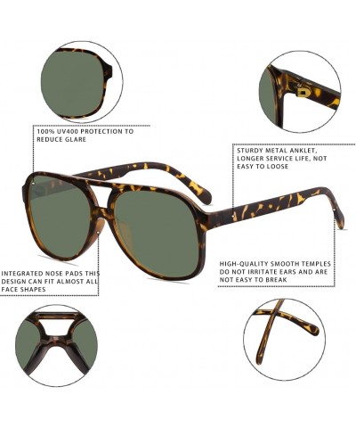 Retro Square Aviator Sunglasses for Women Men Vintage Large Frame Sunglasses Brown Tortoise Frame/Green Lens $8.24 Aviator