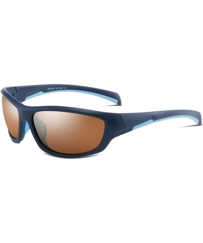 Polarized Sport Sunglasses for Men Outdoor Driving Fishing Cycling Sun Glasses F718 C7 Matte Blue/Tea $10.06 Oval