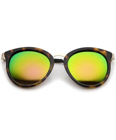 Modern Slim Metal Temple Colored Mirror Lens Cat Eye Sunglasses 54mm Tortoise-gold / Pink-green Mirror $9.43 Cat Eye