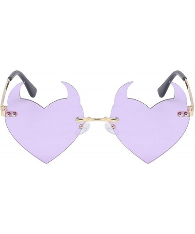 2022 Unique Devil Sunglasses Women Metal Rimless Heart Sunglasses Trendy Ladies Funny Party Glasses Pruple $9.87 Rimless