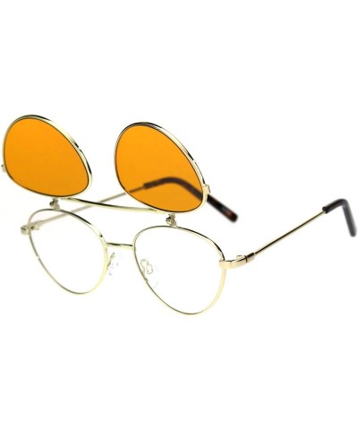 Flip Up Sunglasses Rounded Triangular Metal Frame Clear Glasses Under Gold (Orange) $10.05 Oval