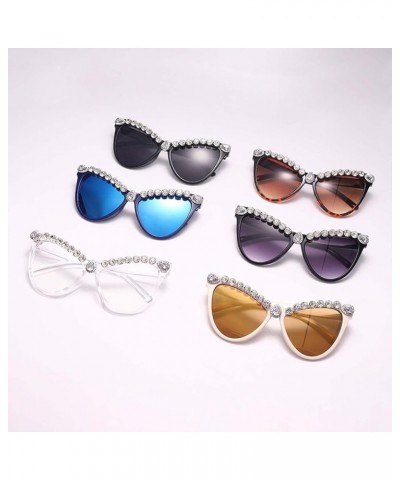 Large Frame Handmade Diamond cat Eye Sunglasses Retro Street Shooting Party Decoration Holiday Glasses (Color : D, Size : Med...