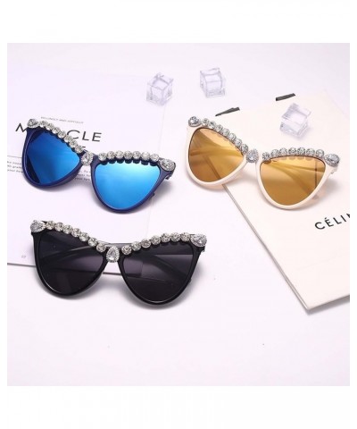 Large Frame Handmade Diamond cat Eye Sunglasses Retro Street Shooting Party Decoration Holiday Glasses (Color : D, Size : Med...